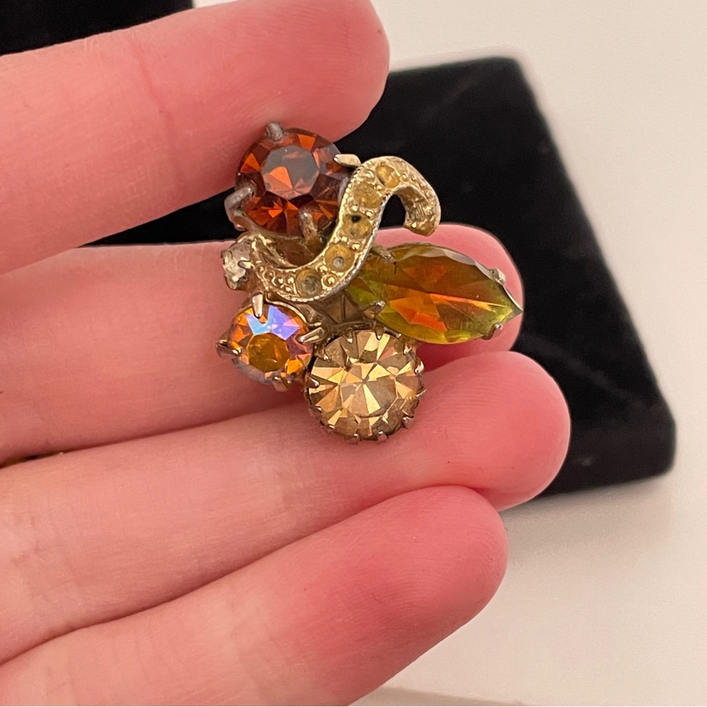 Vintage Amber Colored Rhinestone Fall Autumn Whimsical Fairy Wedding Earrings - Picture 4 of 9